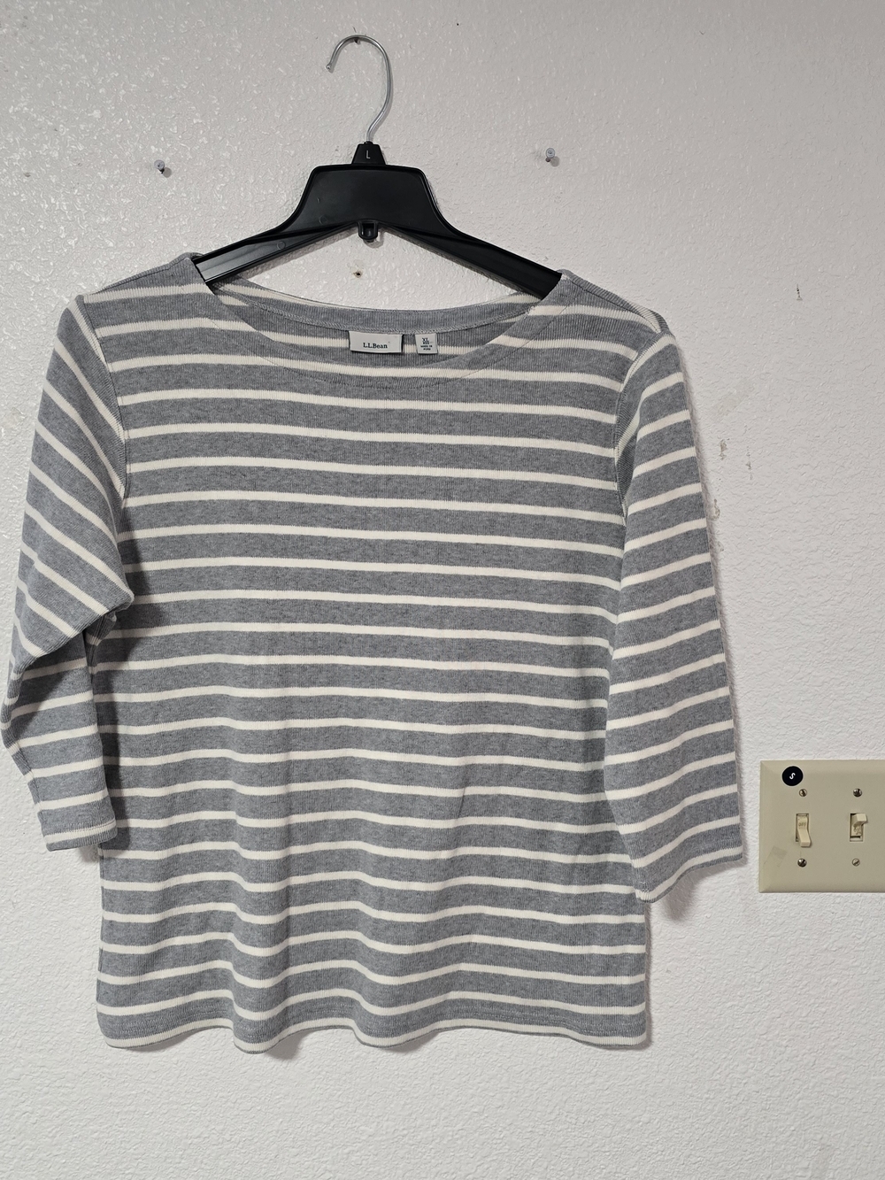 L.L.Bean Gray and White Striped Boatneck Top